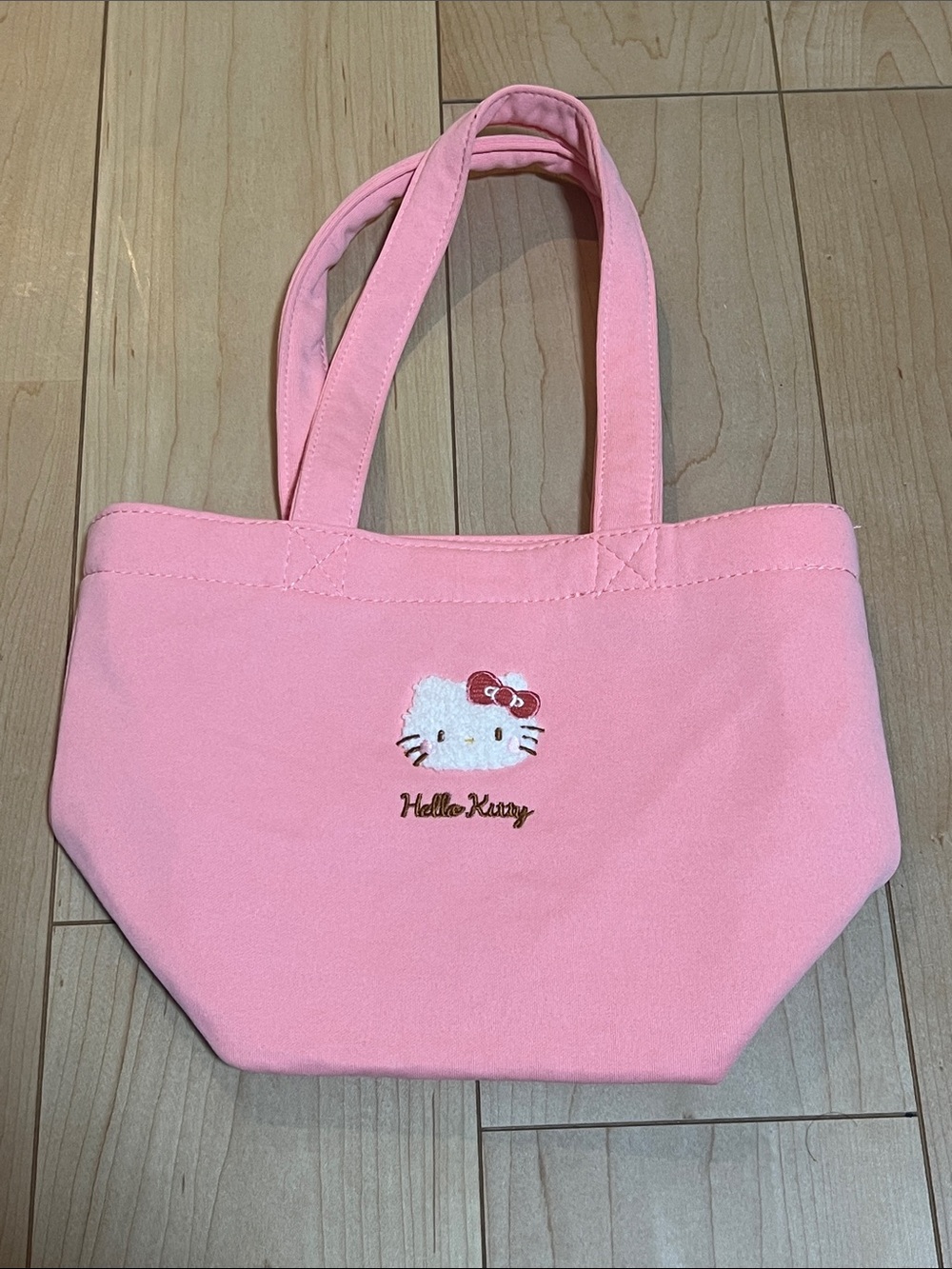 Hello Kitty Pink cloth Handbag with Embroidered Face